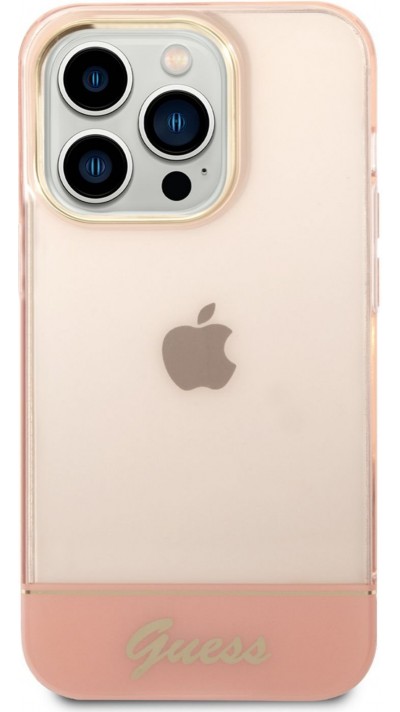 iPhone 14 Pro Max Case Hülle - Guess Gel straff Kamera Outline transparent - Rosa