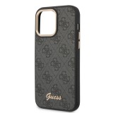 iPhone 14 Pro Max Case Hülle - Guess Leinwand Kunstleder mit goldfarbenem Metall-Logo in Reliefoptik - Schwarz