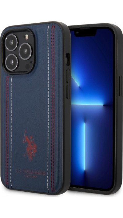 iPhone 14 Pro Case Hülle - U.S. Polo Assn. Kunstleder mit Nähten und aufgedrucktem Logo in Rot - Blau