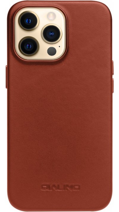 iPhone 14 Pro Case Hülle - Qialino Echtleder (MagSafe kompatibel) - Braun