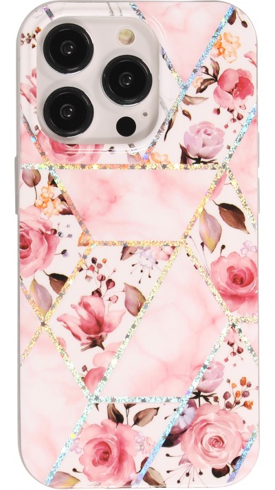 iPhone 14 Pro Case Hülle - Silikon Gel geometrische Streifen beautiful roses - Rosa