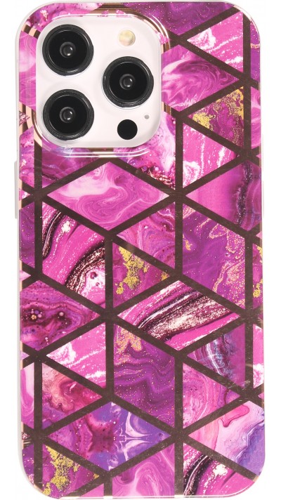 iPhone 14 Pro Case Hülle - Silikon Gel geometrische Streifen color splash - Violett