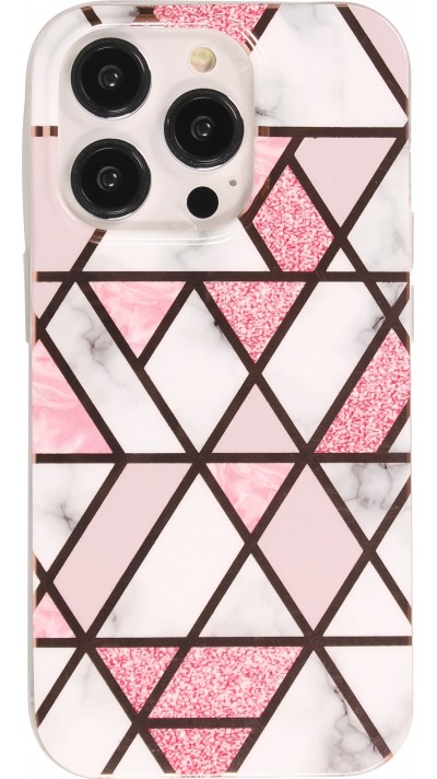 iPhone 15 Pro Case Hülle - Silikon Gel geometrische Streifen marble - Weiss/rosa