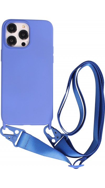 iPhone 14 Pro Max Case Hülle - Silikon matt mit Trageschlaufe und Metall Karabiner - Blau