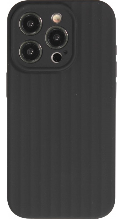 iPhone 14 Pro Max Case Hülle - Mattes Soft-Touch-Silikon mit Relieflinien - Schwarz