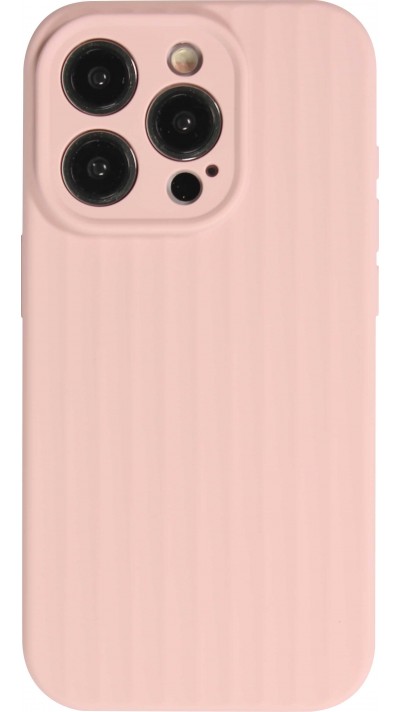 iPhone 14 Pro Max Case Hülle - Mattes Soft-Touch-Silikon mit Relieflinien - Rosa