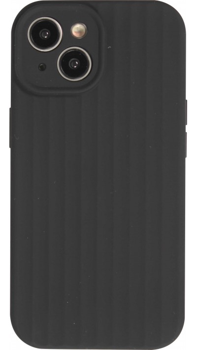 iPhone 15 Case Hülle - Mattes Soft-Touch-Silikon mit Relieflinien - Schwarz