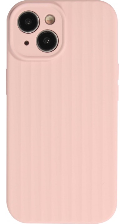 iPhone 14 Case Hülle - Mattes Soft-Touch-Silikon mit Relieflinien - Rosa