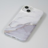 iPhone 14 Plus Case Hülle - Mattes Silikon mit aufgedrucktem Marmoreffekt - Weiss grau