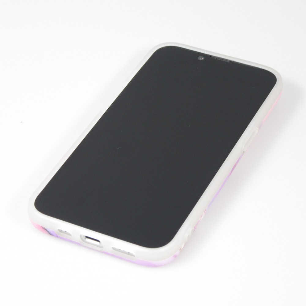 iPhone 14 Plus Case Hülle - Mattes Silikon mit aufgedrucktem Marmoreffekt - Rosa lila