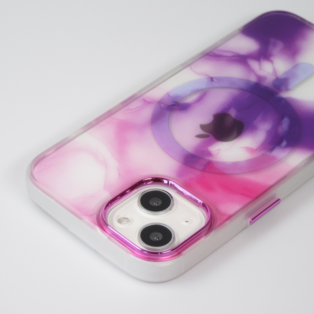 iPhone 14 Case Hülle - Watercolor MagSafe semi-transparent - Violett