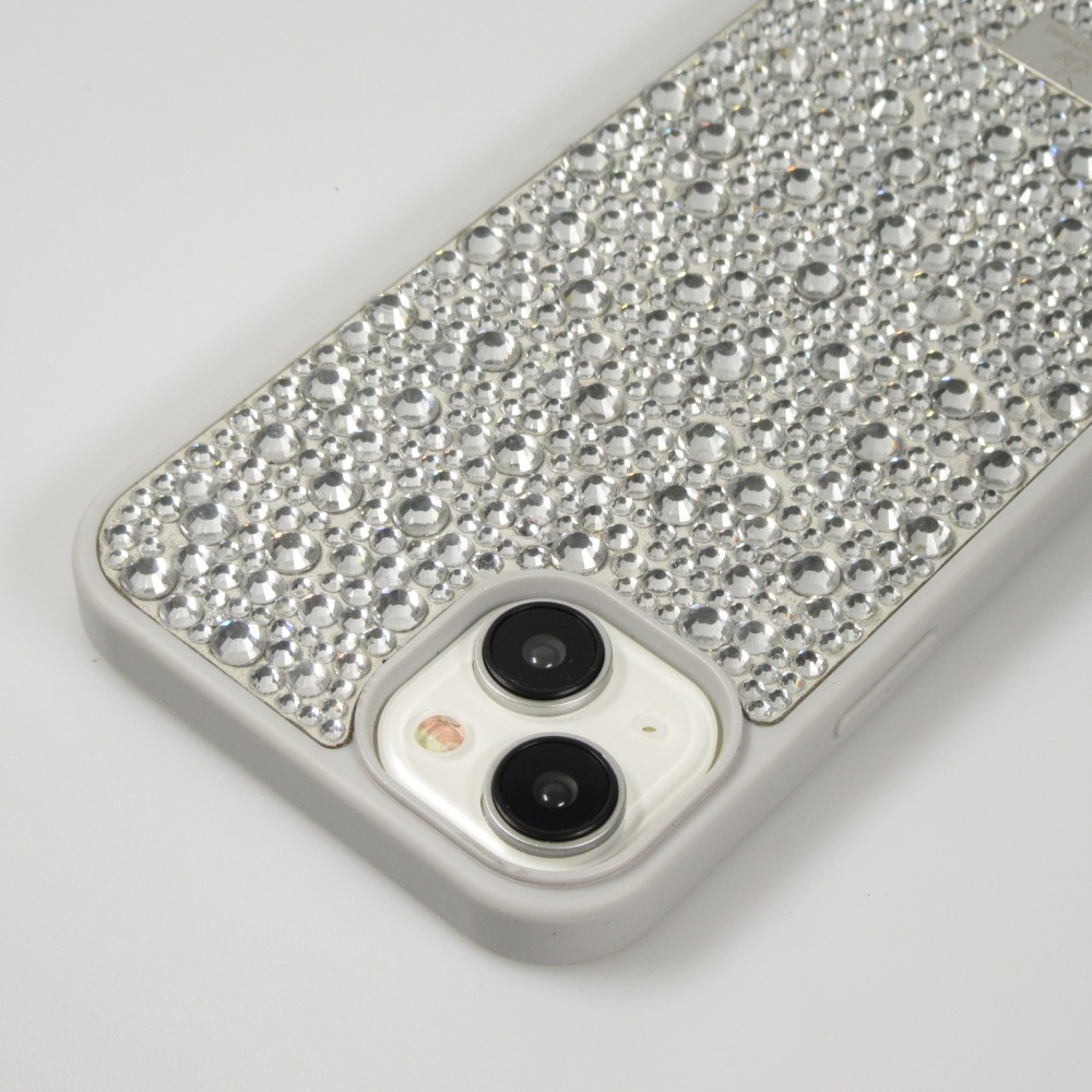 Coque iPhone 15 Plus - Diamant strass The Bling World - Argent