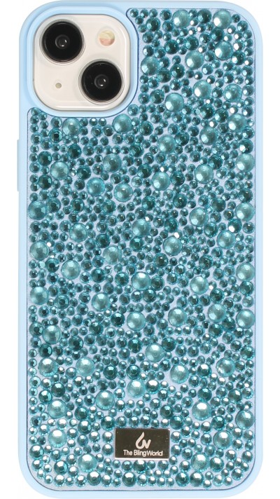 iPhone 15 Case Hülle - Glitzer Diamant The Bling World - Hellblau