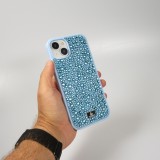 Coque iPhone 15 Plus - Diamant strass The Bling World - Bleu clair