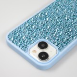 Coque iPhone 15 Plus - Diamant strass The Bling World - Bleu clair