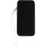 Coque iPhone 15 Plus - Etui élégant look cuir DeLuxe avec portefeuille + anneau de support - Blanc