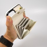 Coque iPhone 15 Plus - Etui élégant look cuir DeLuxe avec portefeuille + anneau de support - Blanc