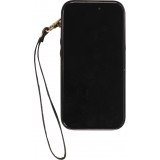 Coque iPhone 15 Plus - Etui élégant look cuir DeLuxe avec portefeuille + anneau de support - Noir