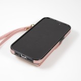 iPhone 15 Plus Case Hülle - DeLuxe elegantes Lederlook Cover mit Wallet + Tragering - Rosa