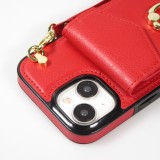 Coque iPhone 15 Plus - Etui élégant look cuir DeLuxe avec portefeuille + anneau de support - Rouge