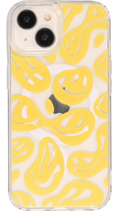 iPhone 15 Case Hülle - Gummi Silikon MagSafe transparent Liquid Smiley - Gelb