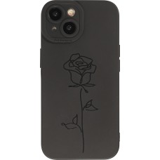 iPhone 15 Case Hülle - Weiches Silikongel mit Kameraschutz - Minimalistische Rose - Schwarz