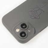 iPhone 15 Case Hülle - Weiches Silikongel mit Kameraschutz - Minimalistische Rose - Schwarz