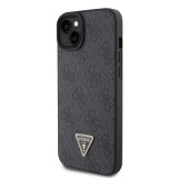 iPhone 15 Case Hülle - Guess Monogramm Kunstleder Metall-Logo und Strass mit abnehmbarem Riemen - Schwarz