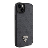 iPhone 15 Case Hülle - Guess Monogramm Kunstleder Metall-Logo und Strass mit abnehmbarem Riemen - Schwarz