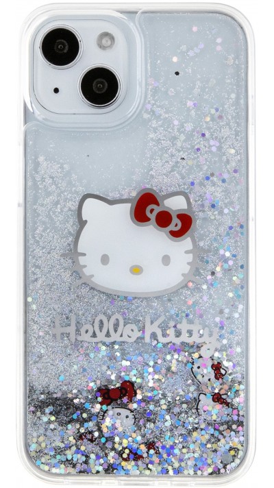 iPhone 15 Case Hülle - Hello Kitty Hartgel mit Glitter/Flüssigglitter - Transparent