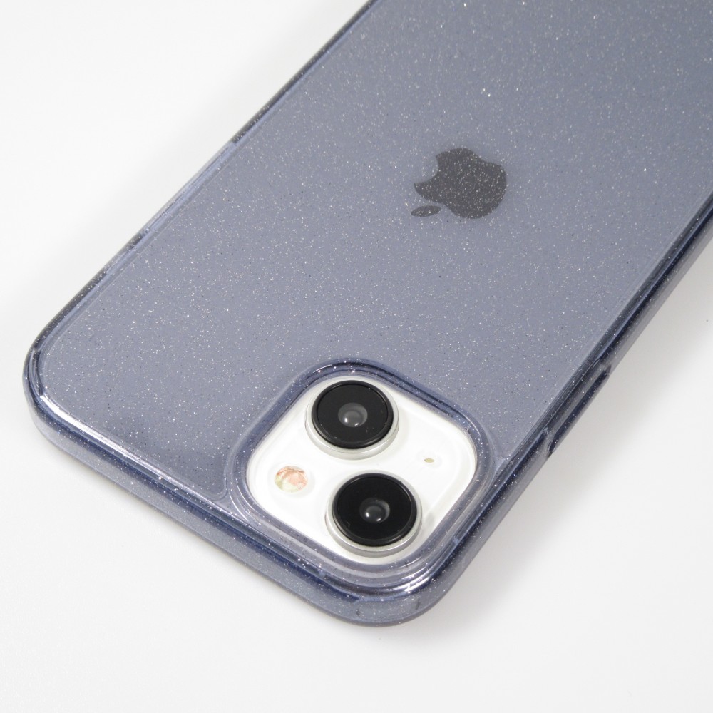 Coque iPhone 15 Plus - Gel transparent avec paillettes - Bleu foncé