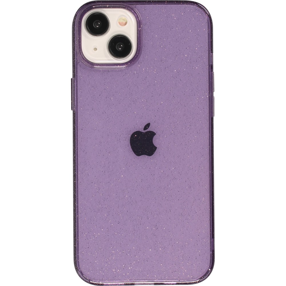 iPhone 15 Plus Case Hülle - Gel Gummi transparent mit Glitzerstaub - Violett