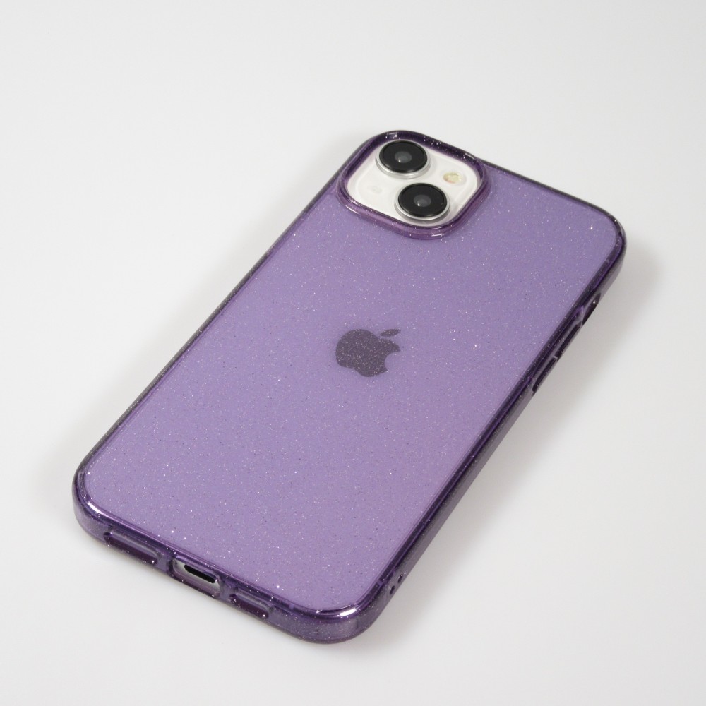 iPhone 15 Plus Case Hülle - Gel Gummi transparent mit Glitzerstaub - Violett