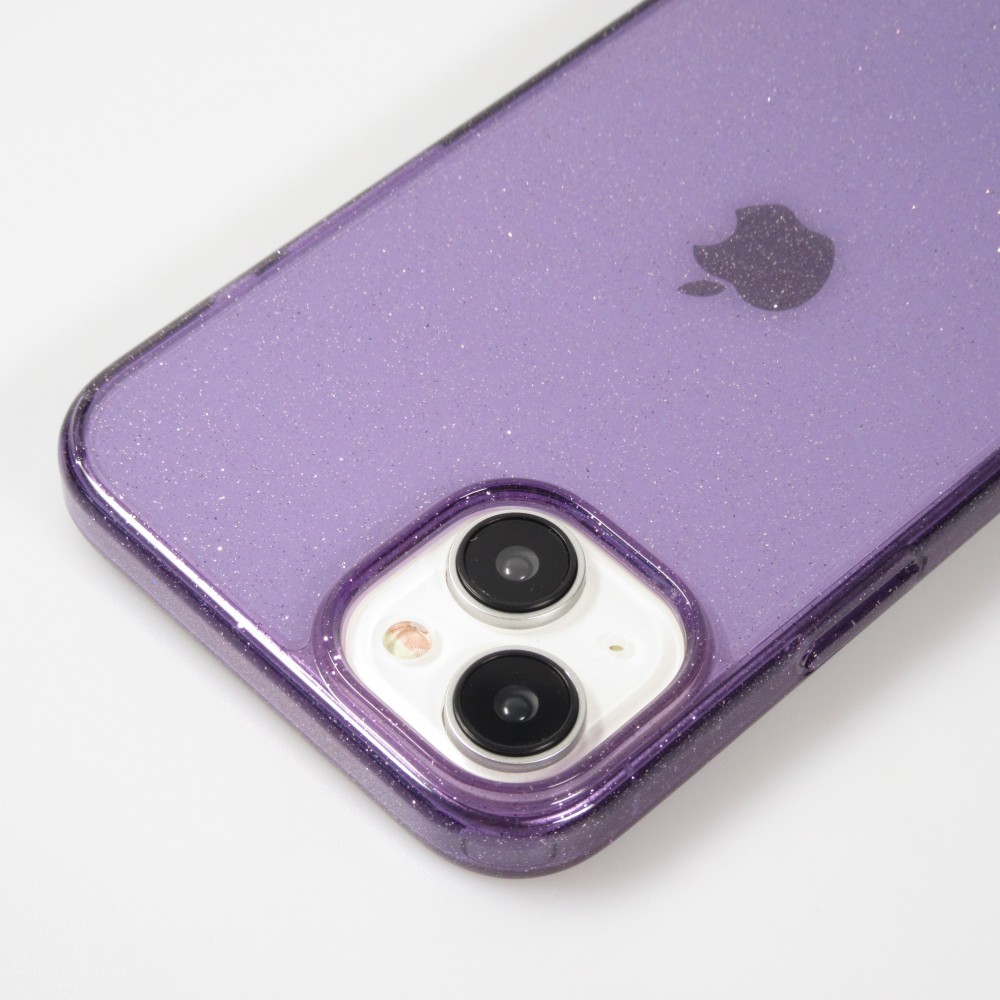 Coque iPhone 15 Plus - Gel transparent avec paillettes - Violet