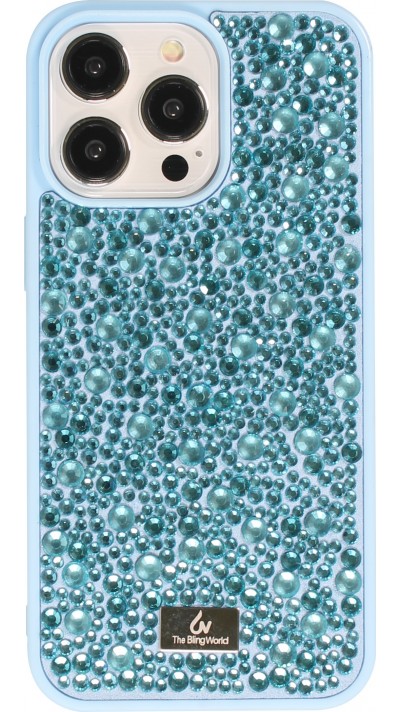 iPhone 15 Pro Case Hülle - Glitzer Diamant The Bling World - Hellblau