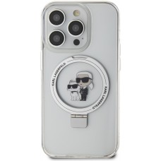 iPhone 14 Pro Case Hülle - Karl Lagerfeld und Choupette Gel lackiert mit integriertem, abnehmbarem Metallstützring und Magsafe - Transparent