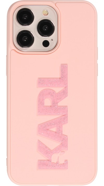iPhone 15 Pro Max Case Hülle - Karl Lagerfeld mattes Silikon mit glitzerndem 3D-Logo - Rosa
