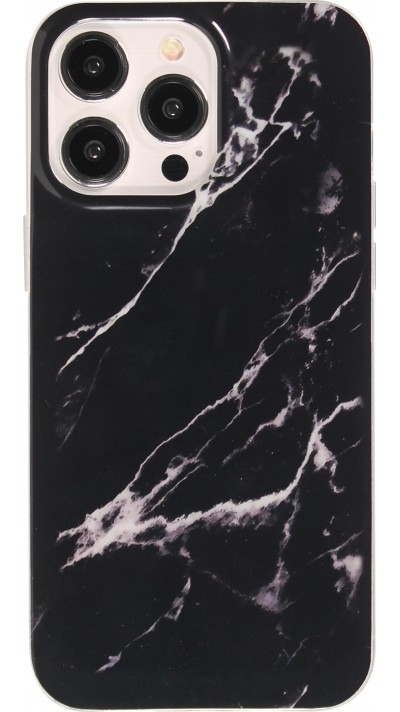 iPhone 15 Pro Case Hülle - Gel Glossy Marmor - Schwarz