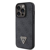 iPhone 15 Pro Case Hülle - Guess Monogramm Kunstleder Metall-Logo und Strass mit abnehmbarem Riemen - Schwarz