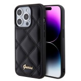 iPhone 15 Pro Max Case Hülle - Guess Kunstleder-Fleece in Karomuster und goldfarbener Metallic-Logoprägung - Schwarz