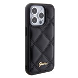 iPhone 15 Pro Max Case Hülle - Guess Kunstleder-Fleece in Karomuster und goldfarbener Metallic-Logoprägung - Schwarz