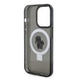 iPhone 15 Pro Max Case Hülle - Karl Lagerfeld und Choupette Gel lackiert mit integriertem, abnehmbarem Metallstützring und Magsafe - Grau