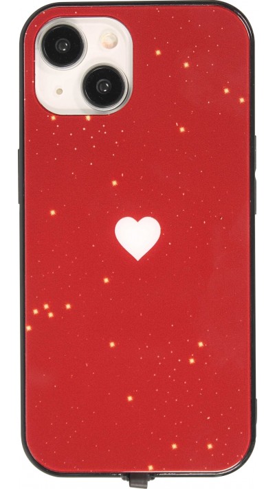 iPhone 15 Case Hülle - Silikon Glossy integriertes LED Licht mit USB-C Anschluss - Shiny Heart - Rot