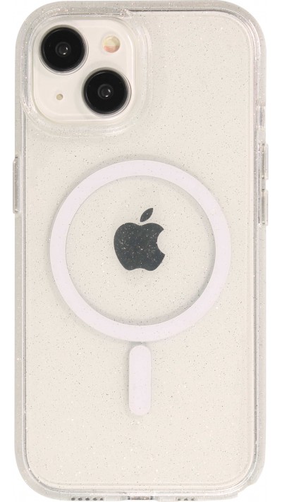 iPhone 15 Case Hülle - Hartes Silikon mit Glitzer Rückseite und MagSafe - Transparent