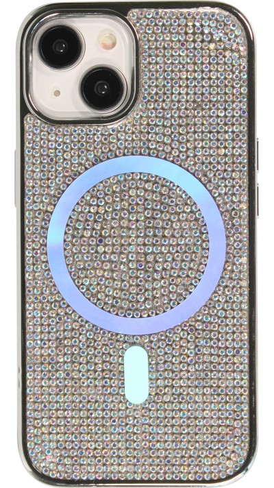 iPhone 15 Case Hülle - Silikon starr mit glitzernden Edelsteinen MagSafe - Silber