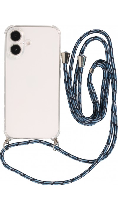 Coque iPhone 16 - Gel transparent avec lacet bleu tacheté