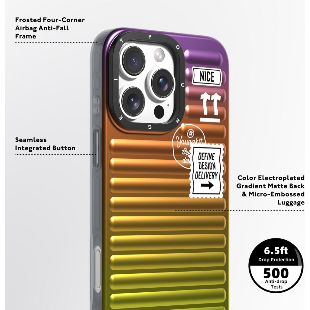 iPhone 16 Pro Max Case Hülle - Youngkit Glow Luggage-Inspired - Blau/violett