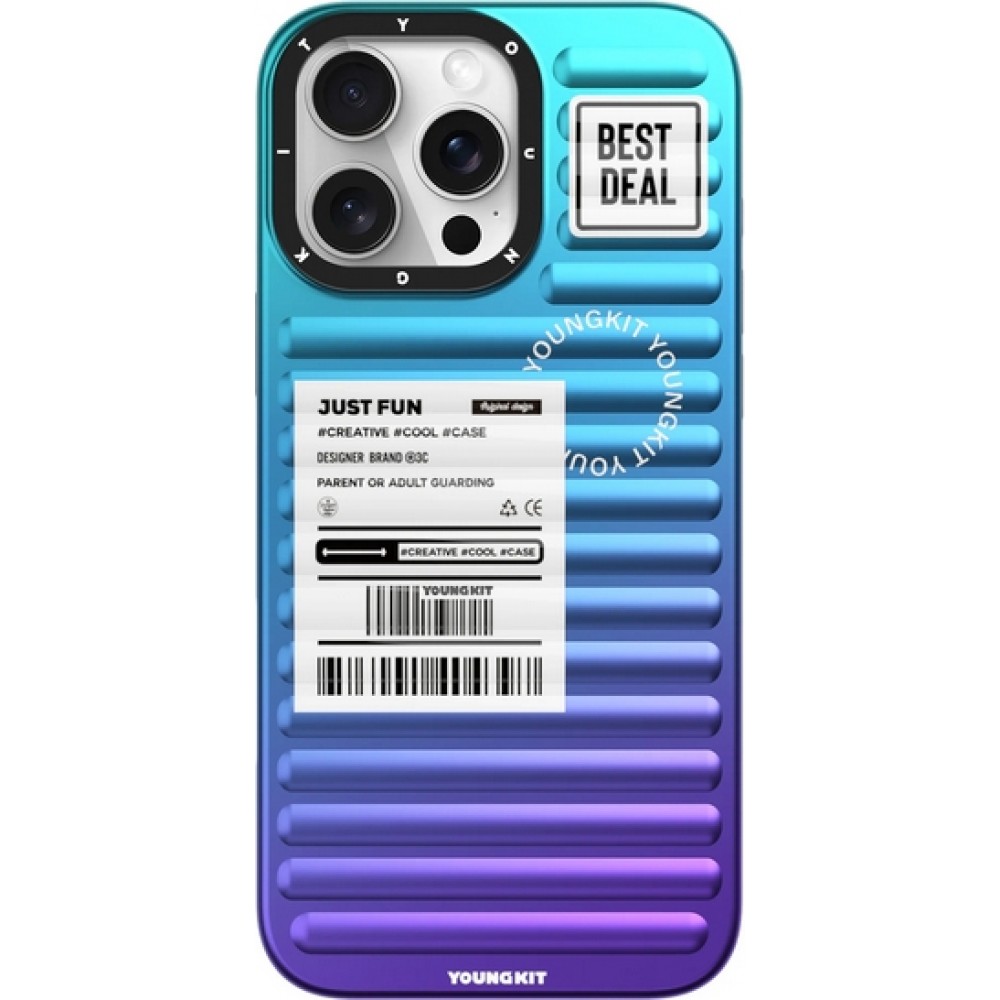 iPhone 16 Pro Max Case Hülle - Youngkit Glow Luggage-Inspired - Violett/blau