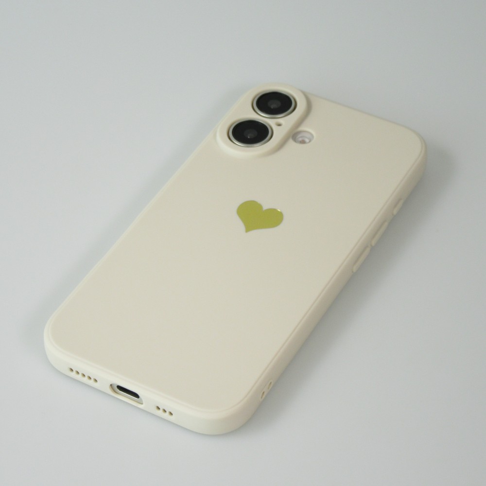 iPhone 16 Case Hülle - Silikon Mat Herz gold - Beige