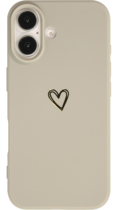 iPhone 16 Case Hülle - Silikon matt Herzdesign gold - Grau